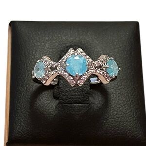 Bomb Party The Marguerite Ring Aquamarine Rhodium Plated Size 7